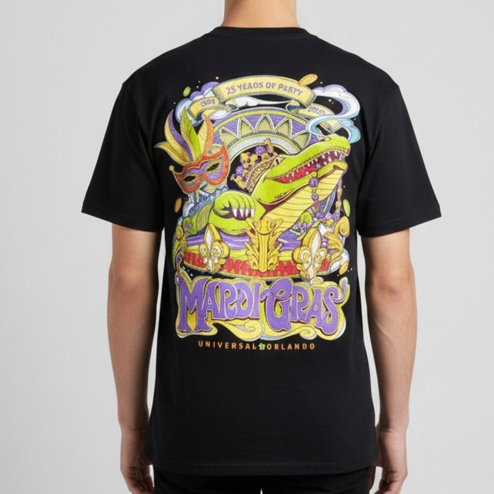 Universal Studios Mardi Gras 25 Years‎ Graphic T-Shirt Black Small Theme Park